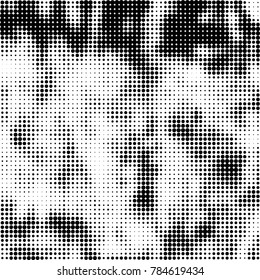 Abstract halftone background. Texture of dots of ink. Monochrome vector grunge pattern black and white