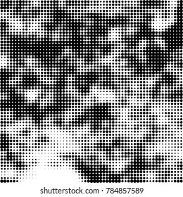 Abstract halftone background. Texture of dots of ink. Monochrome vector grunge pattern black and white