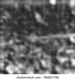 Abstract halftone background. Texture of dots of ink. Monochrome vector grunge pattern black and white