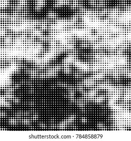 Abstract halftone background. Texture of dots of ink. Monochrome vector grunge pattern black and white