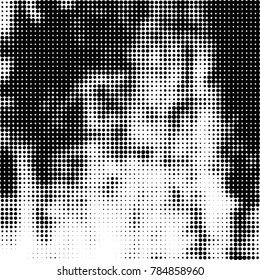 Abstract halftone background. Texture of dots of ink. Monochrome vector grunge pattern black and white