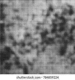 Abstract halftone background. Texture of dots of ink. Monochrome vector grunge pattern black and white