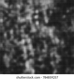 Abstract halftone background. Texture of dots of ink. Monochrome vector grunge pattern black and white