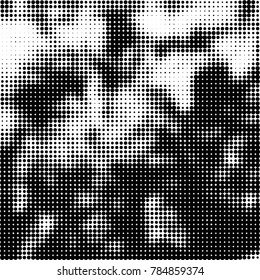 Abstract halftone background. Texture of dots of ink. Monochrome vector grunge pattern black and white