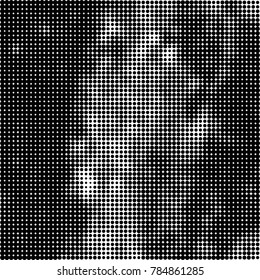 Abstract halftone background. Texture of dots of ink. Monochrome vector grunge pattern black and white