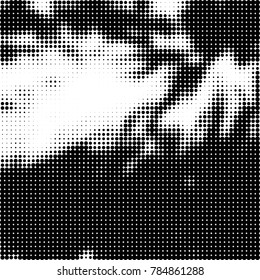 Abstract halftone background. Texture of dots of ink. Monochrome vector grunge pattern black and white