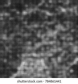Abstract halftone background. Texture of dots of ink. Monochrome vector grunge pattern black and white