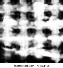 Abstract halftone background. Texture of dots of ink. Monochrome vector grunge pattern black and white
