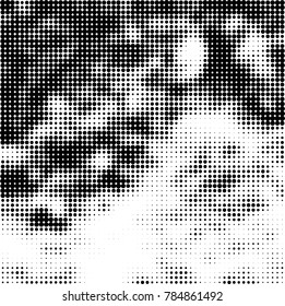 Abstract halftone background. Texture of dots of ink. Monochrome vector grunge pattern black and white