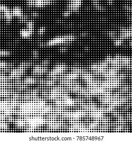 Abstract halftone background. Texture of dots of ink. Monochrome vector grunge pattern black and white