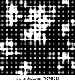 Abstract halftone background. Texture of dots of ink. Monochrome vector grunge pattern black and white