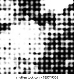 Abstract halftone background. Texture of dots of ink. Monochrome vector grunge pattern black and white