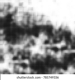 Abstract halftone background. Texture of dots of ink. Monochrome vector grunge pattern black and white