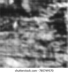 Abstract halftone background. Texture of dots of ink. Monochrome vector grunge pattern black and white