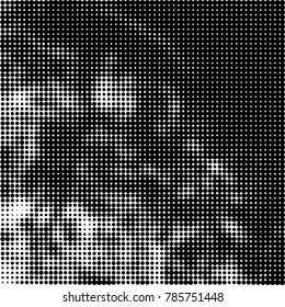 Abstract halftone background. Texture of dots of ink. Monochrome vector grunge pattern black and white
