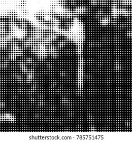 Abstract halftone background. Texture of dots of ink. Monochrome vector grunge pattern black and white