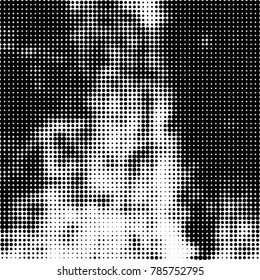 Abstract halftone background. Texture of dots of ink. Monochrome vector grunge pattern black and white