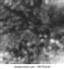 Abstract halftone background. Texture of dots of ink. Monochrome vector grunge pattern black and white