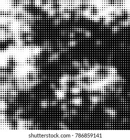 Abstract halftone background. Texture of dots of ink. Monochrome vector grunge pattern black and white