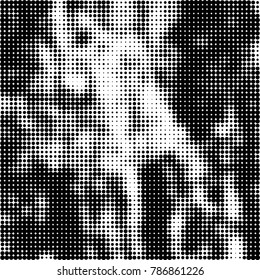 Abstract halftone background. Texture of dots of ink. Monochrome vector grunge pattern black and white