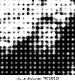 Abstract halftone background. Texture of dots of ink. Monochrome vector grunge pattern black and white
