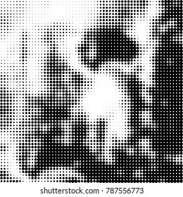 Abstract halftone background. Texture of dots of ink. Monochrome vector grunge pattern black and white