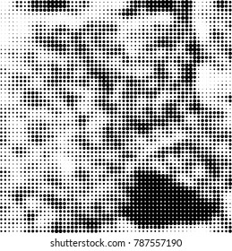 Abstract halftone background. Texture of dots of ink. Monochrome vector grunge pattern black and white