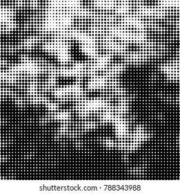Abstract halftone background. Texture of dots of ink. Monochrome vector grunge pattern black and white