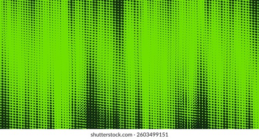 Abstract halftone background with vertical green and black distortions, creating a futuristic and glitch-like effect.