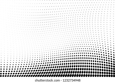 Abstract halftone background of wave points. Chaotic grunge pattern and dots. Vector art texture
