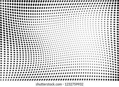 Abstract halftone background of wave points. Chaotic grunge pattern and dots. Vector art texture