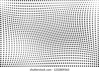 Abstract halftone background of wave points. Chaotic grunge pattern and dots. Vector art texture
