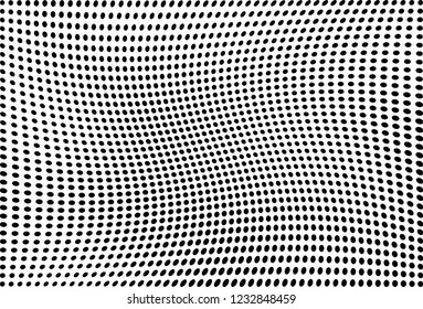 Abstract halftone background of wave points. Chaotic grunge pattern and dots. Vector art texture