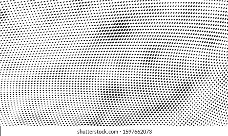 Abstract halftone background. Waves of dots black on white. Vector grunge pattern. Chaotic pop art texture
