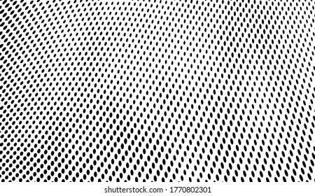 Resumen de fondo de medio tono. Olas de puntos negros sobre blancos. Patrón de grunge vectorial. Textura caótica de arte pop