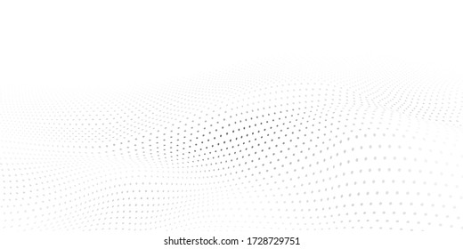 Abstract halftone background with wavy surface made of gray dots on white