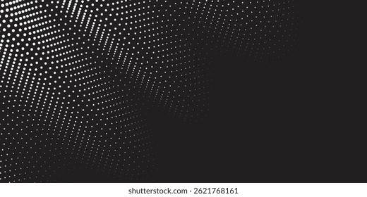 Fundo de meio-tom abstrato com superfície ondulada feita de pontos brancos em pontos modernos preto fundo moderno
