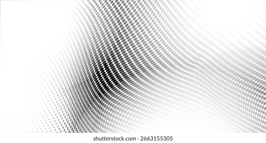 Abstract halftone background with wavy surface made of gray dots on white modern dots background modern
