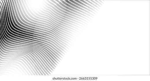 Fundo de meio-tom abstrato com superfície ondulada feita de pontos cinzas em pontos brancos modernos fundo moderno
