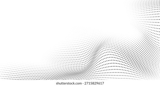 Abstractas fondo de semitono con superficie ondulada hecha de puntos grises sobre blanco
