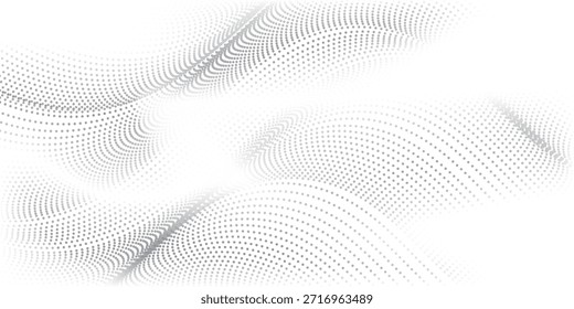 Abstract halftone background with wavy surface made of gray dots on white  style curve simple art