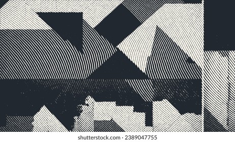 Abstract halftone background in woodcut style with scraps of paper. Torn paper texture and painting stains background. Vector illustration