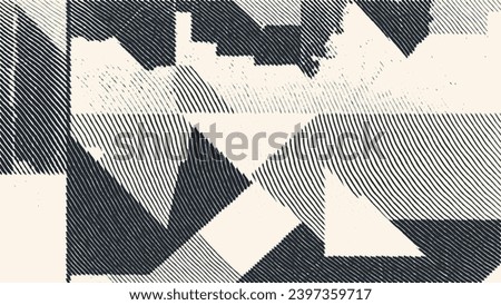 Abstract halftone background in woodcut style with scraps of paper. Torn paper texture and painting stains background. Vector illustration