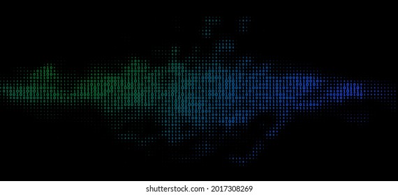 Abstract halftone binary code black background. Vector illustration.