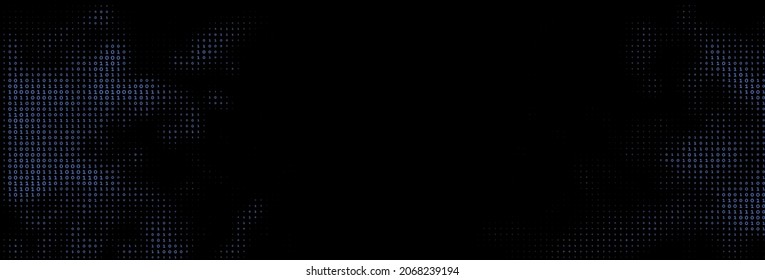 Abstract halftone binary code black background. Vector illustration.