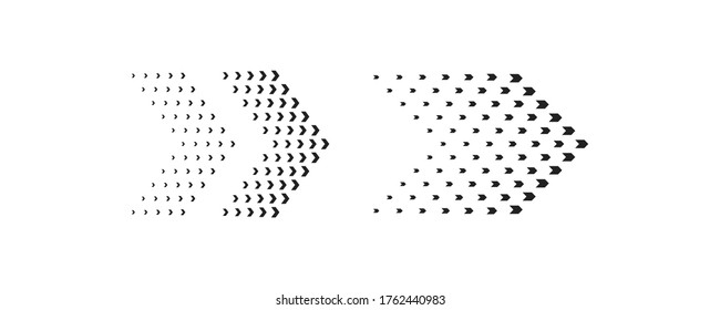 Abstract halftone black arrow icon for web design. Digital concept in vector flat style.