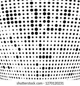 Abstract halftone. Black dots on white background. Chaotic monochrome texture