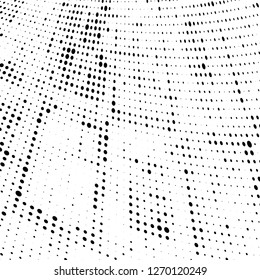 Abstract halftone. Black dots on white background. Chaotic monochrome texture