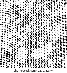 Abstract halftone. Black dots on white background. Chaotic monochrome texture