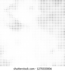 Abstract halftone. Black dots on white background. Chaotic monochrome texture